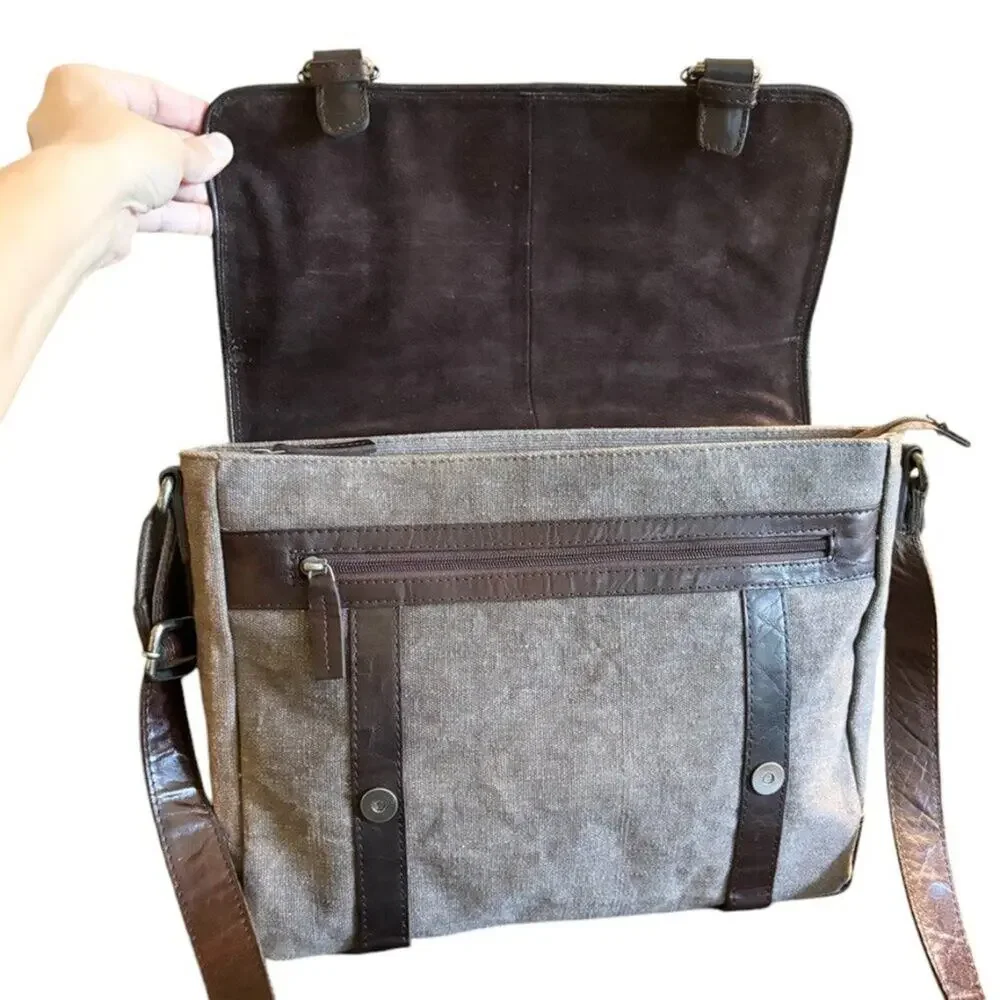 SPIKES & SPARROW Brown Leather Canvas Briefcase Messenger Laptop Bag